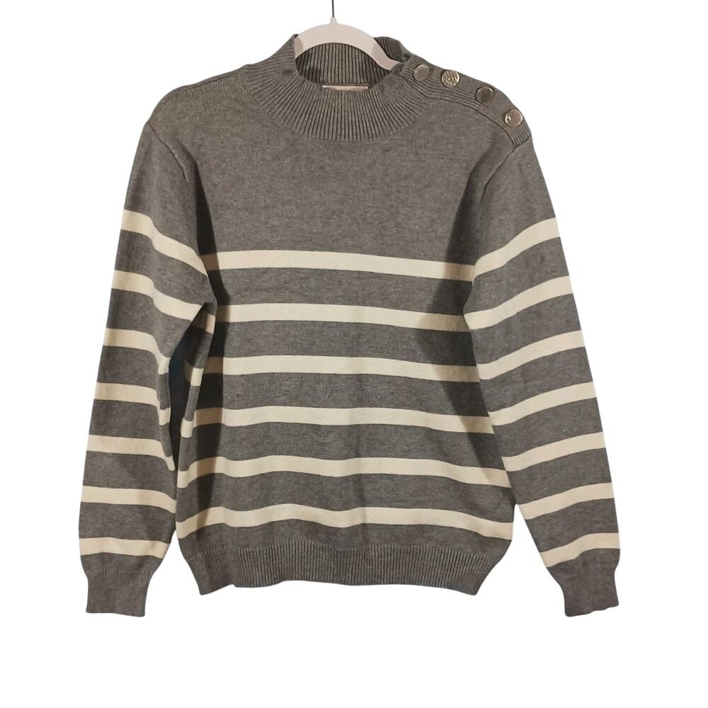 Kirundo Turtleneck Sweater Women’s Large Striped Metal Buttons Gray